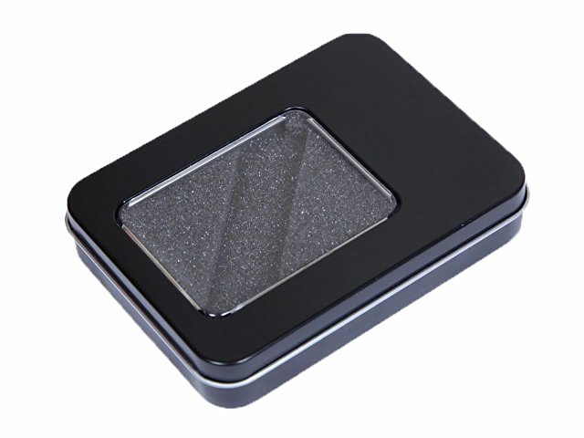картинка Металлическая коробочка G04 черного цвета с прозрачным окошком от магазина Одежда+