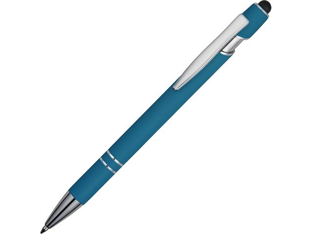 картинка Ручка металлическая soft-touch шариковая со стилусом «Sway», синий/серебристый (P) от магазина Одежда+