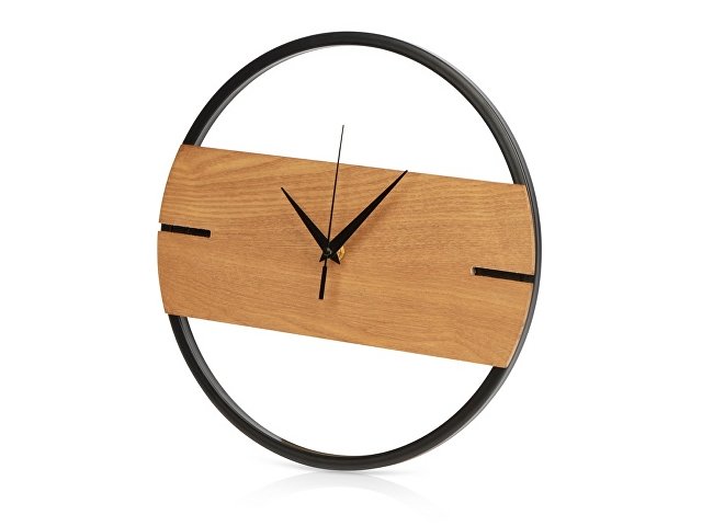 картинка Деревянные часы с металлическим ободом, диаметр 30 см, "Time Wheel" горизонтальные, натуральный/черн от магазина Одежда+