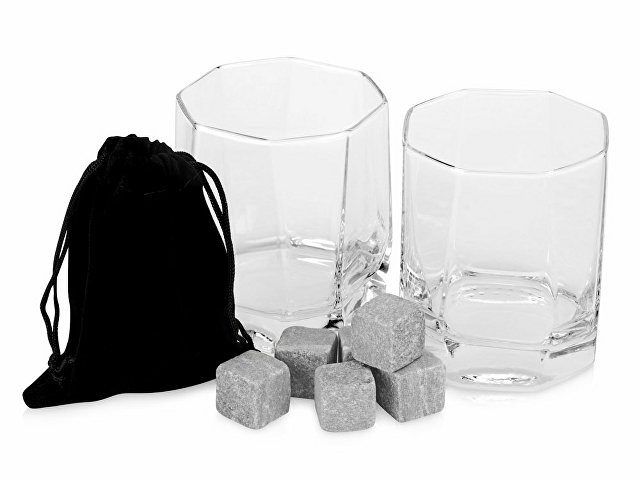 картинка Набор для виски: 2 бокала, 6 камней, мешочек, коробка (P) от магазина Одежда+