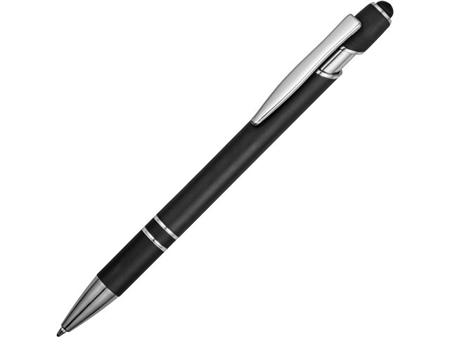 картинка Ручка металлическая soft-touch шариковая со стилусом «Sway», черный/серебристый (P) от магазина Одежда+
