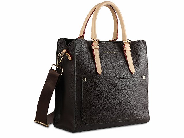картинка Сумка-портфель женская BUGATTI Ella, тёмно-коричневая, полиуретан, 30х11,5х28 см от магазина Одежда+