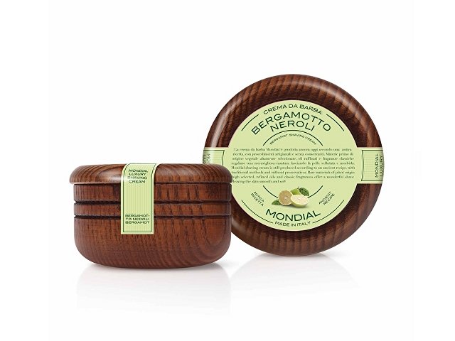 картинка Крем для бритья Mondial "BERGAMOTTO NEROLI" с ароматом бергамота и нероли, деревянная чаша, 140 мл от магазина Одежда+
