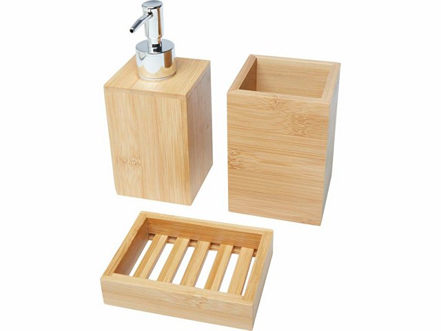 картинка Набор из 3 аксессуаров из бамбука для ванной комнаты Hedon, natural от магазина Одежда+