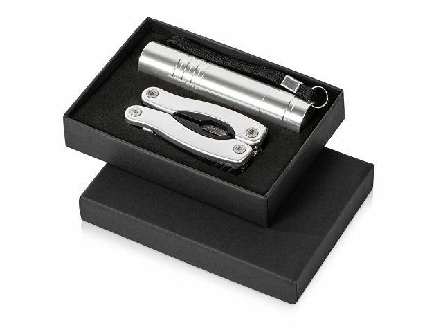 картинка Подарочный набор Scout с многофункциональным ножом и фонариком, серебристый (P) от магазина Одежда+