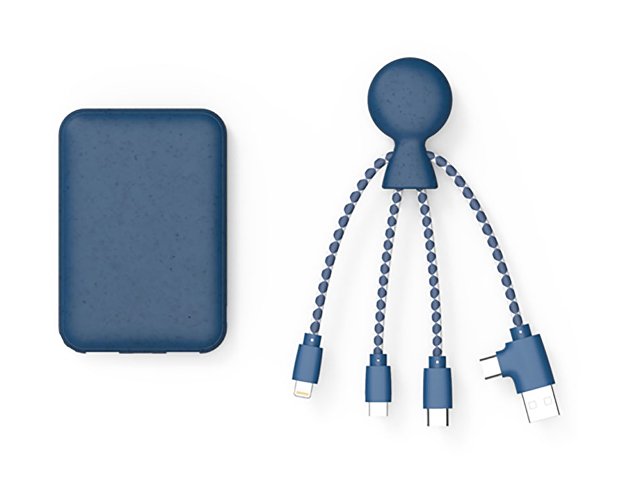 картинка Портативное зарядное устройство "BioPack" c кабелем "Mr. Bio", 5000 mAh, синий от магазина Одежда+