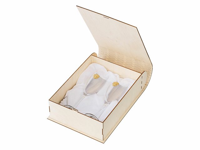 картинка Набор бокалов для шампанского «За Россию» Chinelli в деревянной коробке от магазина Одежда+