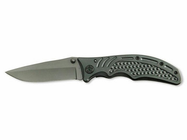 картинка Нож складной Stinger, 90 мм, (чёрный), материал рукояти: сталь/алюминий (серо-синий) от магазина Одежда+