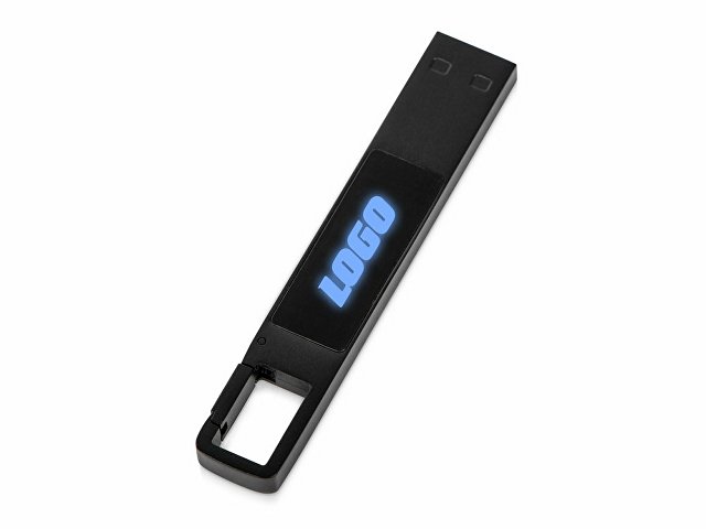 картинка USB 2.0- флешка на 32 Гб c подсветкой логотипа «Hook LED», темно-серый, синяя подсветка от магазина Одежда+