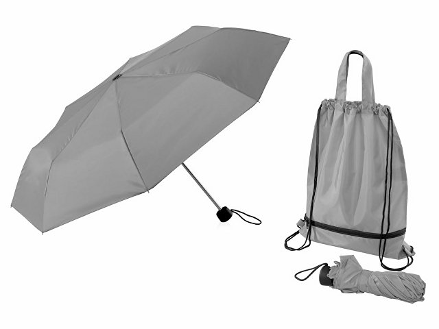 картинка Зонт «Picau» из переработанного пластика в сумочке, серый от магазина Одежда+