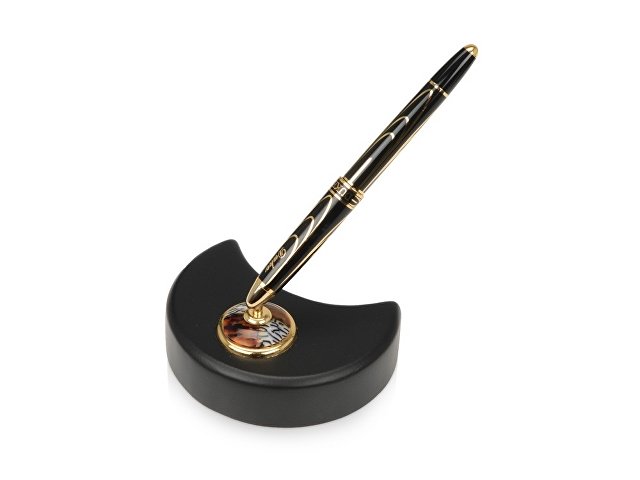 картинка Набор Duke «Министр»:ручка-роллер на подставке в виде полумесяца, черный/золотистый от магазина Одежда+