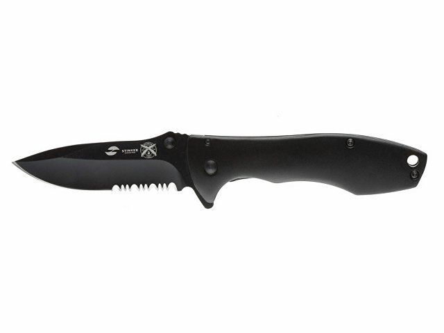 картинка Нож складной Stinger, 80 мм, (чёрный), материал рукояти: сталь/алюминий (чёрный) от магазина Одежда+