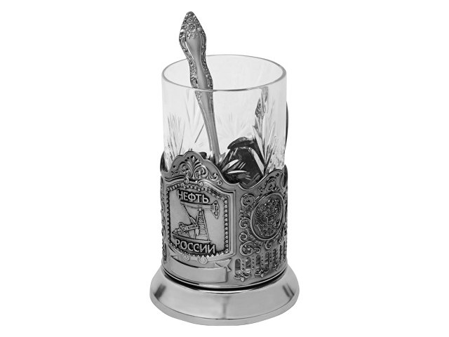 картинка Подстаканник с хрустальным стаканом и ложкой "Нефтяной", серебристый/прозрачный от магазина Одежда+