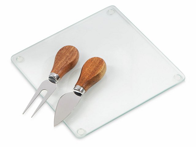 картинка Набор для сыра Dorblue из стеклянной доски и вилки с ножом от магазина Одежда+