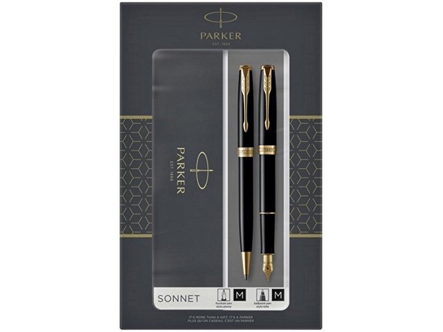 картинка Набор из двух ручек Parker SONNET BLACK GT перьевая и шариковая ручка от магазина Одежда+