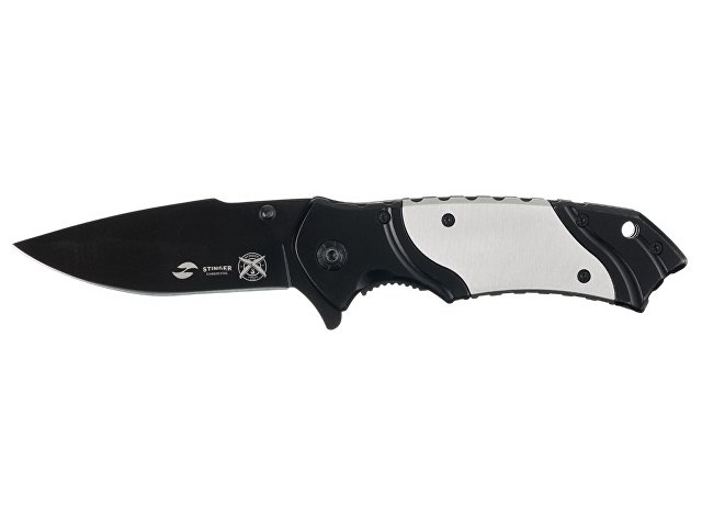картинка Нож складной Stinger, 120 мм, (черный), материал рукояти: нержавеющая сталь (серебристый/черный) от магазина Одежда+