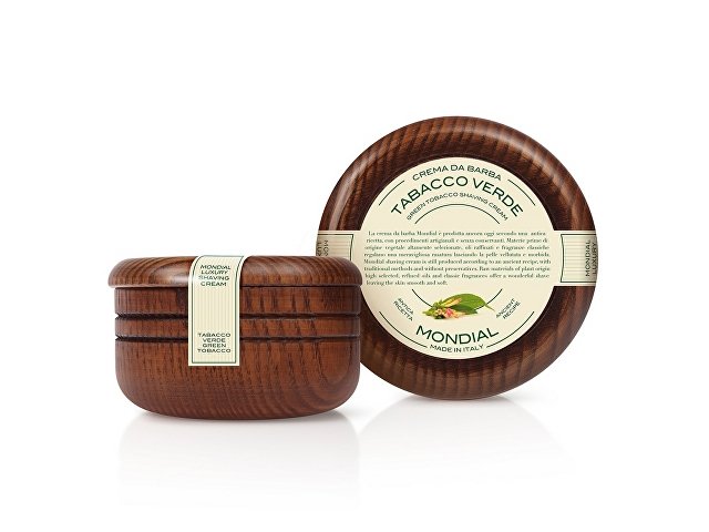 картинка Крем для бритья Mondial "TABACCO VERDE" с ароматом зелёного табака, деревянная чаша, 140 мл от магазина Одежда+
