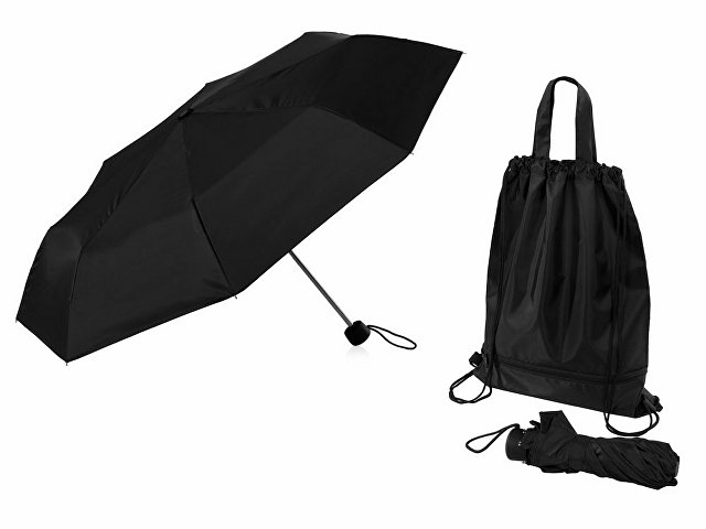 картинка Зонт «Picau» из переработанного пластика в сумочке, черный от магазина Одежда+