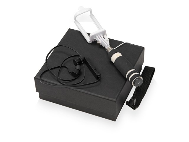 картинка Подарочный набор Selfie с Bluetooth наушниками и моноподом, черный от магазина Одежда+
