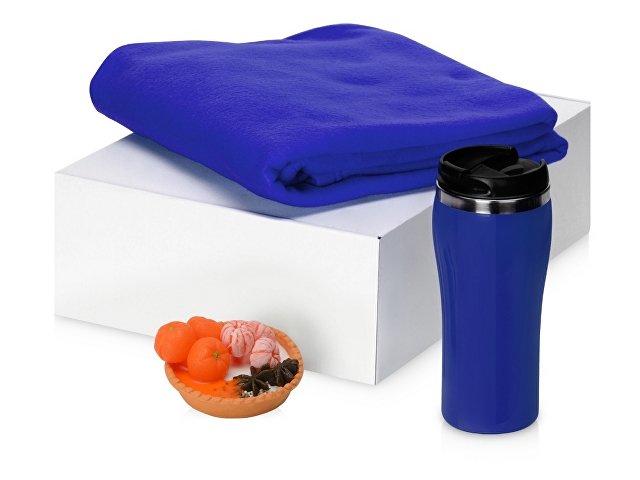 картинка Подарочный набор с пледом, мылом и термокружкой, синий от магазина Одежда+