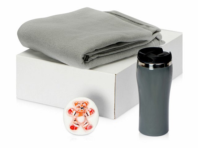 картинка Подарочный набор Мери Да Винчи с термокружкой, мылом, пледом, серый от магазина Одежда+