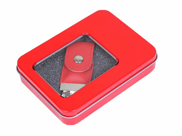 картинка Металлическая коробочка G04 красного цвета с прозрачным окошком от магазина Одежда+