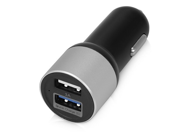 картинка Адаптер автомобильный USB с функцией быстрой зарядки QC 3.0 "TraffIQ", черный/серебристый от магазина Одежда+