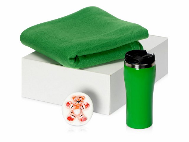 картинка Подарочный набор Мери Да Винчи с термокружкой, мылом, пледом, зеленый от магазина Одежда+