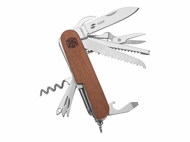 картинка Нож перочинный Stinger, 89 мм, 15 функций, материал рукояти: древесина сапеле от магазина Одежда+