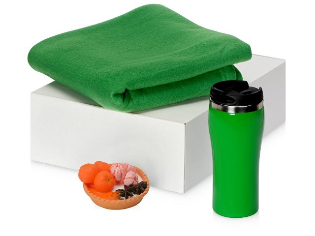 картинка Подарочный набор с пледом, мылом и термокружкой, зеленый от магазина Одежда+