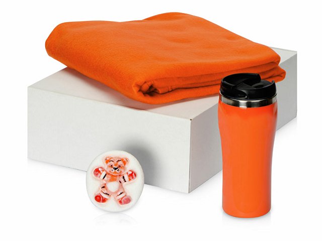 картинка Подарочный набор Мери Да Винчи с термокружкой, мылом, пледом, оранжевый от магазина Одежда+
