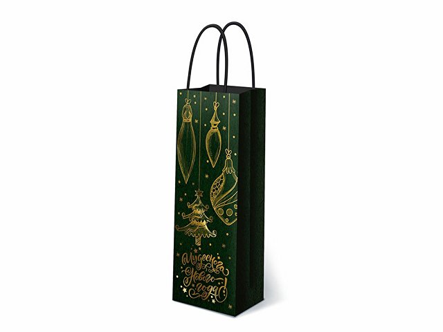 картинка Подарочный пакет под бутылку «С Новым годом!» (зеленый) от магазина Одежда+