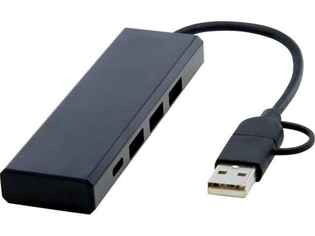 картинка Концентратор USB 2.0 Rise из переработанного алюминия, сертифицированного по стандарту RCS - сплошной черный от магазина Одежда+