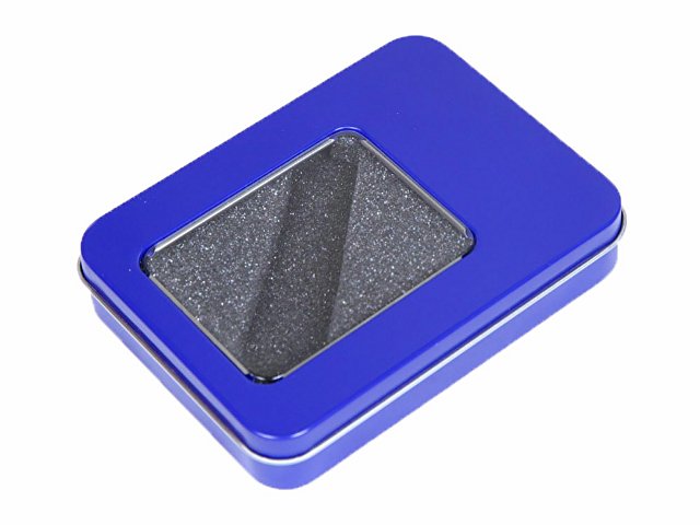 картинка Металлическая коробочка G04 синего цвета с прозрачным окошком от магазина Одежда+