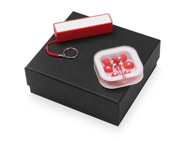 картинка Подарочный набор Non-stop music с наушниками и зарядным устройством, красный от магазина Одежда+
