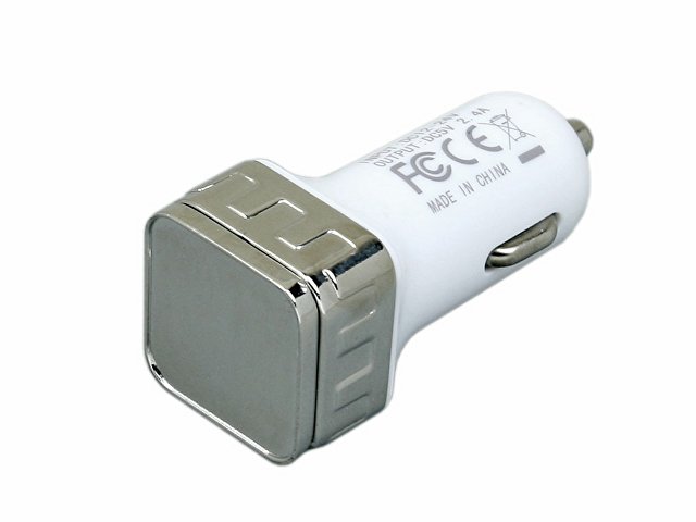 картинка Автомобильная зарядка CC-03, 2 USB порта, квадратное основание для логотипа, серебро от магазина Одежда+