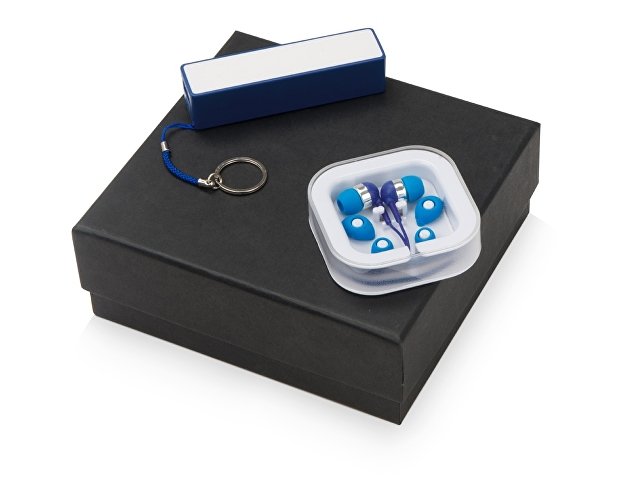 картинка Подарочный набор Non-stop music с наушниками и зарядным устройством, синий от магазина Одежда+