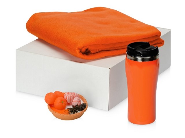 картинка Подарочный набор с пледом, мылом и термокружкой, оранжевый от магазина Одежда+